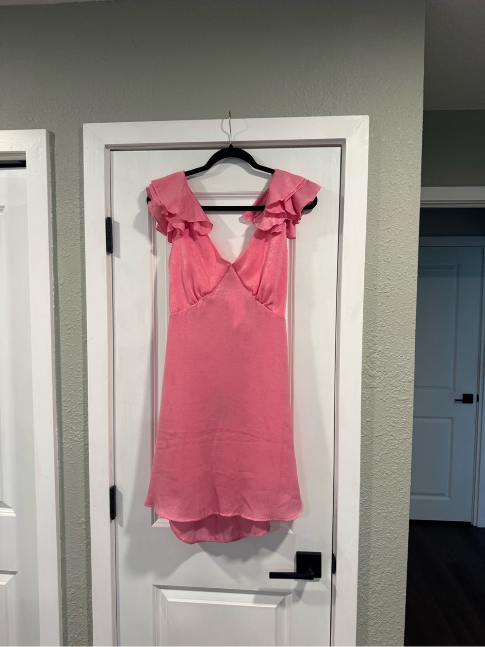 Pink Ruffle-Sleeve V-Neck Dress